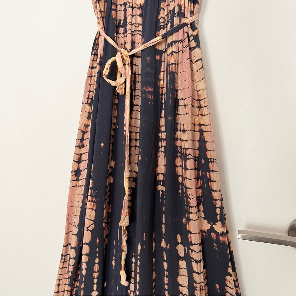 Michael Stars Boho Print Maxi Dress Size M Brown Strappy Tie Dye Hippie Beach - Picture 5 of 9